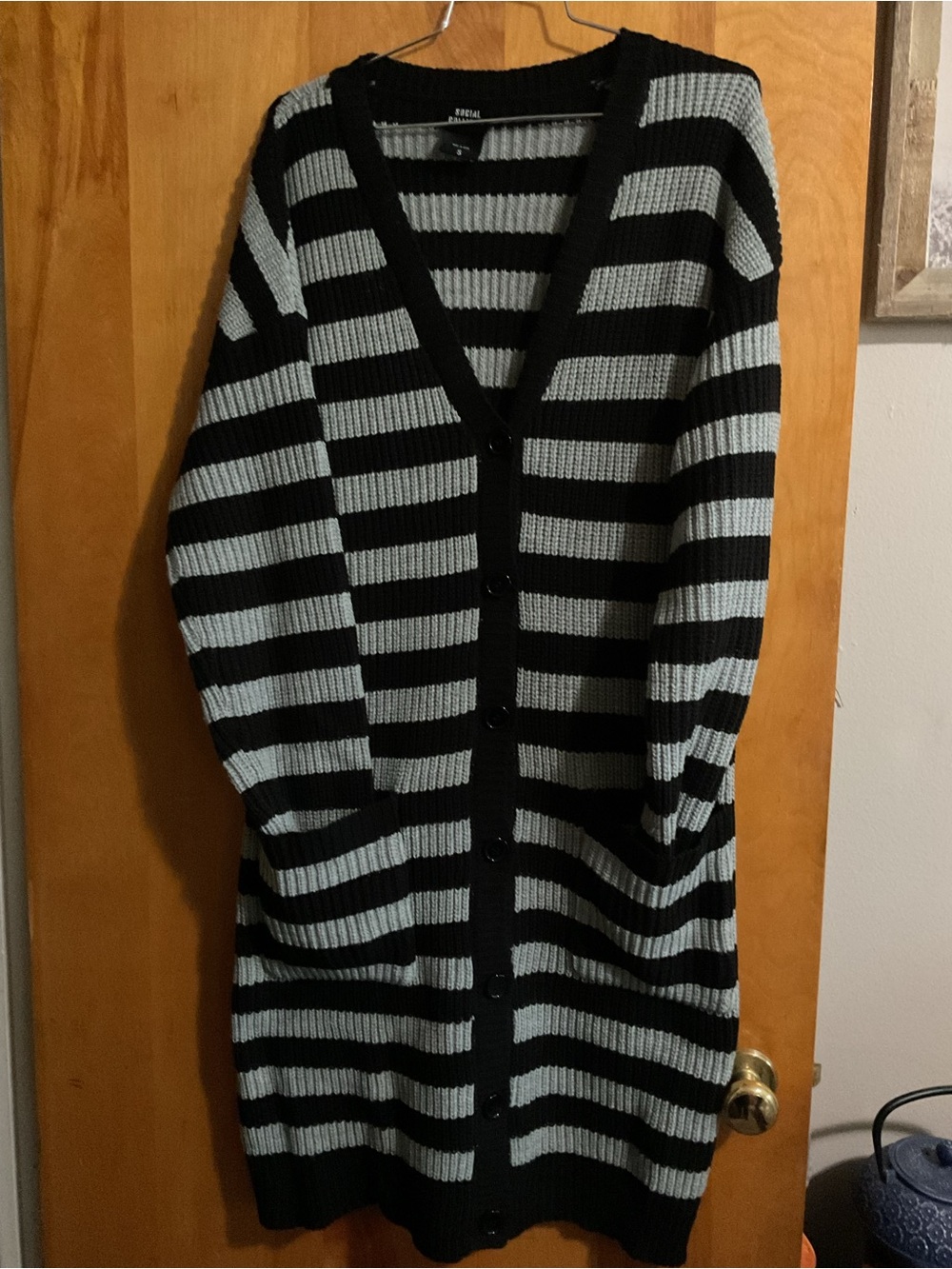 Hot Topic Black and Light Gray Striped Long Cardigan